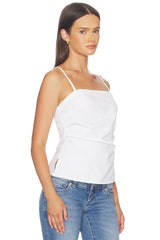 Airy Denim Ruched Squareneck Tank