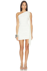 One Shoulder Chiffon Tie Mini Dress