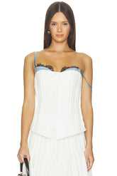 Strapless Button Up Top With Lace Trim