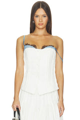 Strapless Button Up Top With Lace Trim