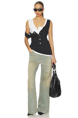 Layered Open-collared Vest