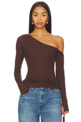 Magdaleno Long Sleeve Fitted Asymmetrical Cold Shoulder Top