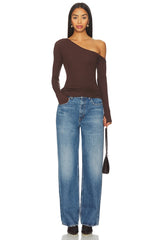 Magdaleno Long Sleeve Fitted Asymmetrical Cold Shoulder Top