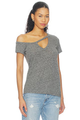 Zire Aysmmetrical Cold Shoulder V-neck Keyhole Tee