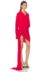 Oversized Shirt Side Drape Dress With Bow