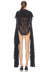 Xl Sleeve Deep V Ruffle Bodysuit