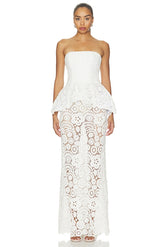 Gal Embroidery Peplum Maxi Dress