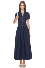 Poplin Collared Short Sleeve A Line Dresses