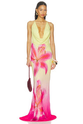 Juliana Cowl High Slit Maxi Dress