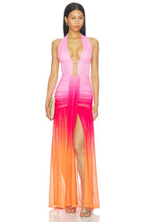 Adrianna Plunge Ruched Maxi Dress