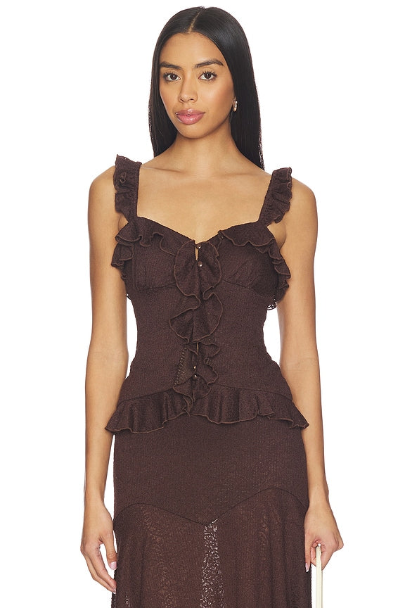 Roxelle Ruffle Split Front Top