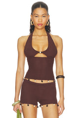 Bailee Deep-v Halter Knit Top