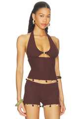 Bailee Deep-v Halter Knit Top