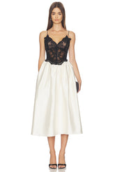 Cream Taffeta Contrast Lace Midi Dress