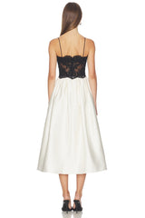 Cream Taffeta Contrast Lace Midi Dress