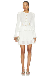 White Pointelle Peplum Knit Mini Dress