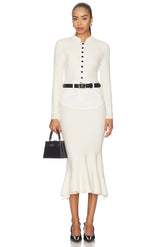Cream Knit Denim Insert Midi Dress