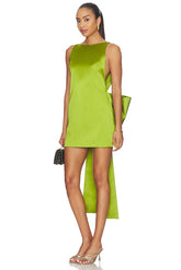 Green Satin Bow Mini Dress