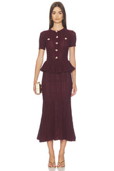 Pointelle Peplum Knit Midi Dress