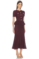 Pointelle Peplum Knit Midi Dress