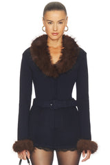 Navy Faux Fur Knit Cardigan