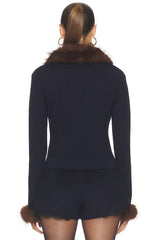Navy Faux Fur Knit Cardigan