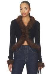 Black Faux Fur Knit Cardigan