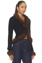 Black Faux Fur Knit Cardigan