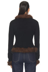 Black Faux Fur Knit Cardigan