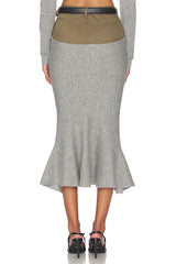 Grey Knit Khaki Denim Insert Midi Skirt