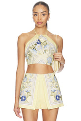Yellow Floral Linen Top