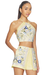 Yellow Floral Linen Top