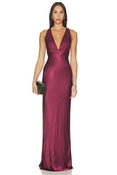 La Lune Plunged Cross Back Maxi Dress