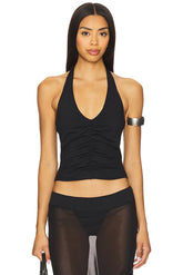 Center Gathered Tie Halter Top