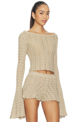 Zaylee Boat Neck Open Stitch Sweater
