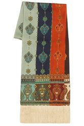 Printed Silk Fringe Neck Scarf