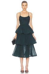 Pleated Tiered Midi Dress