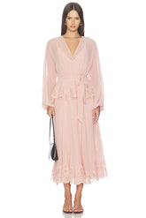 Pleated Lace Midi Dress