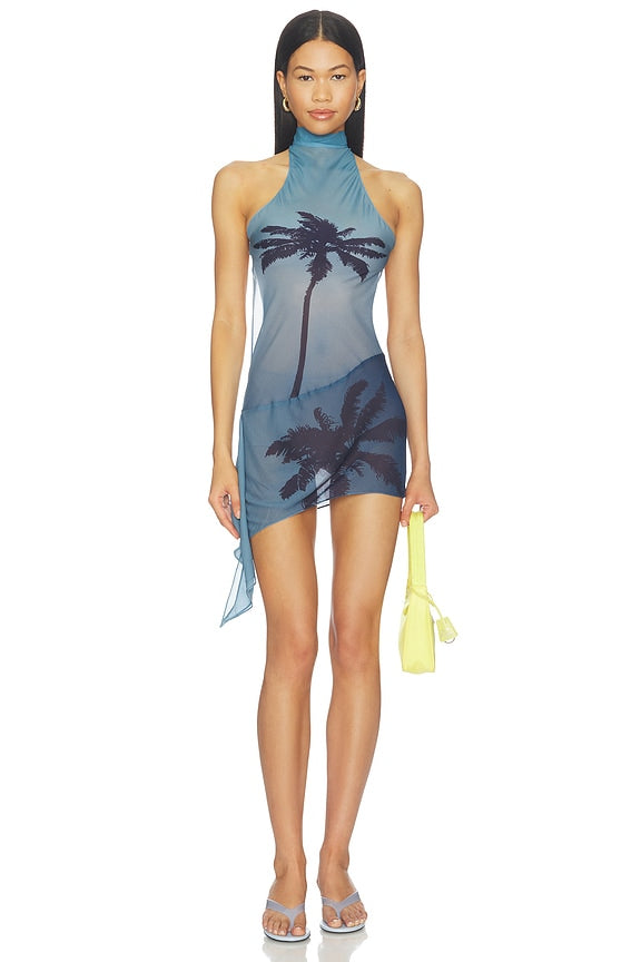 Palm Twist Back Mini Dress