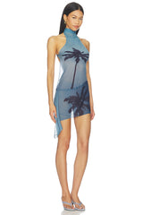 Palm Twist Back Mini Dress