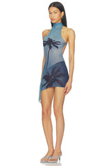 Palm Twist Back Mini Dress