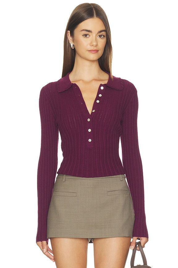 Tabitha Crochet Collar Long Sleeve Henley