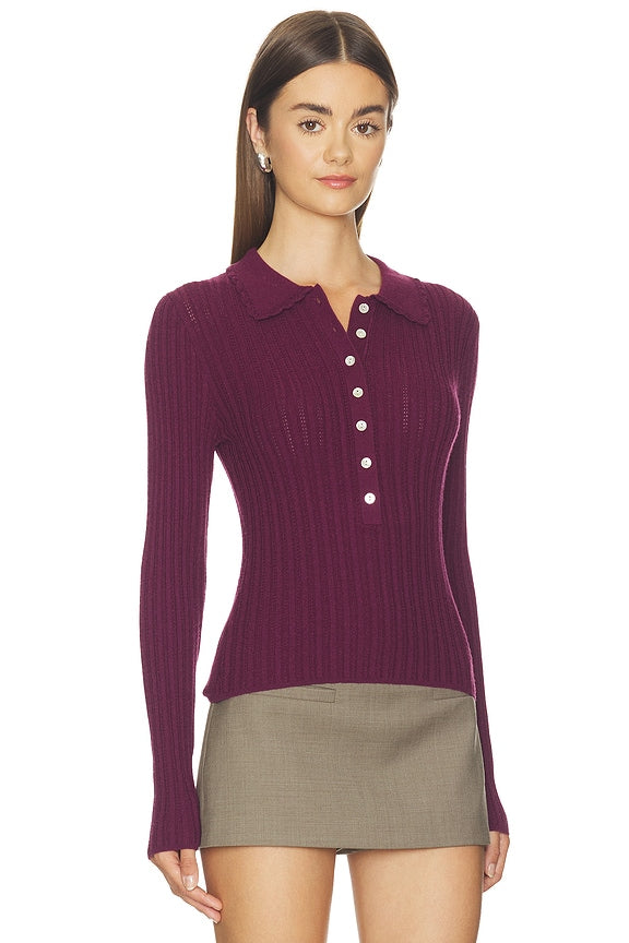 Tabitha Crochet Collar Long Sleeve Henley