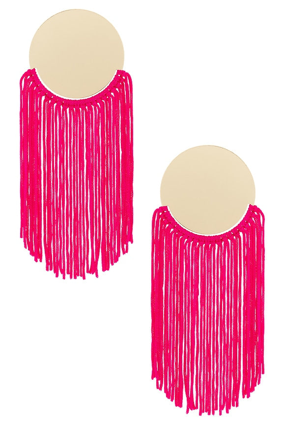 Round Top &amp; Flowing Fringe Tassel Statement Earrings