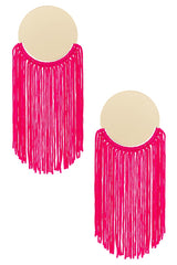 Round Top &amp; Flowing Fringe Tassel Statement Earrings