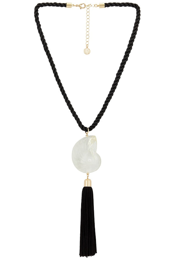 Bold Shell Pendant And Long Tassel Accent Statement Necklace