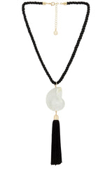 Bold Shell Pendant And Long Tassel Accent Statement Necklace
