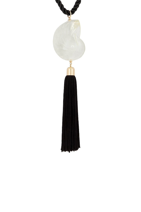 Bold Shell Pendant And Long Tassel Accent Statement Necklace