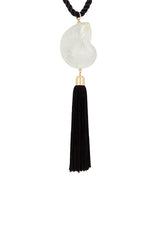 Bold Shell Pendant And Long Tassel Accent Statement Necklace