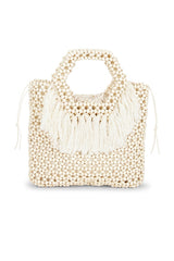 Beaded Wooden Tote Top Handle Bag